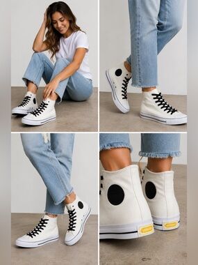 HOOD Conference 55 HC High Top Sneakers White/Black Canvas Women’s 9.5 NIB